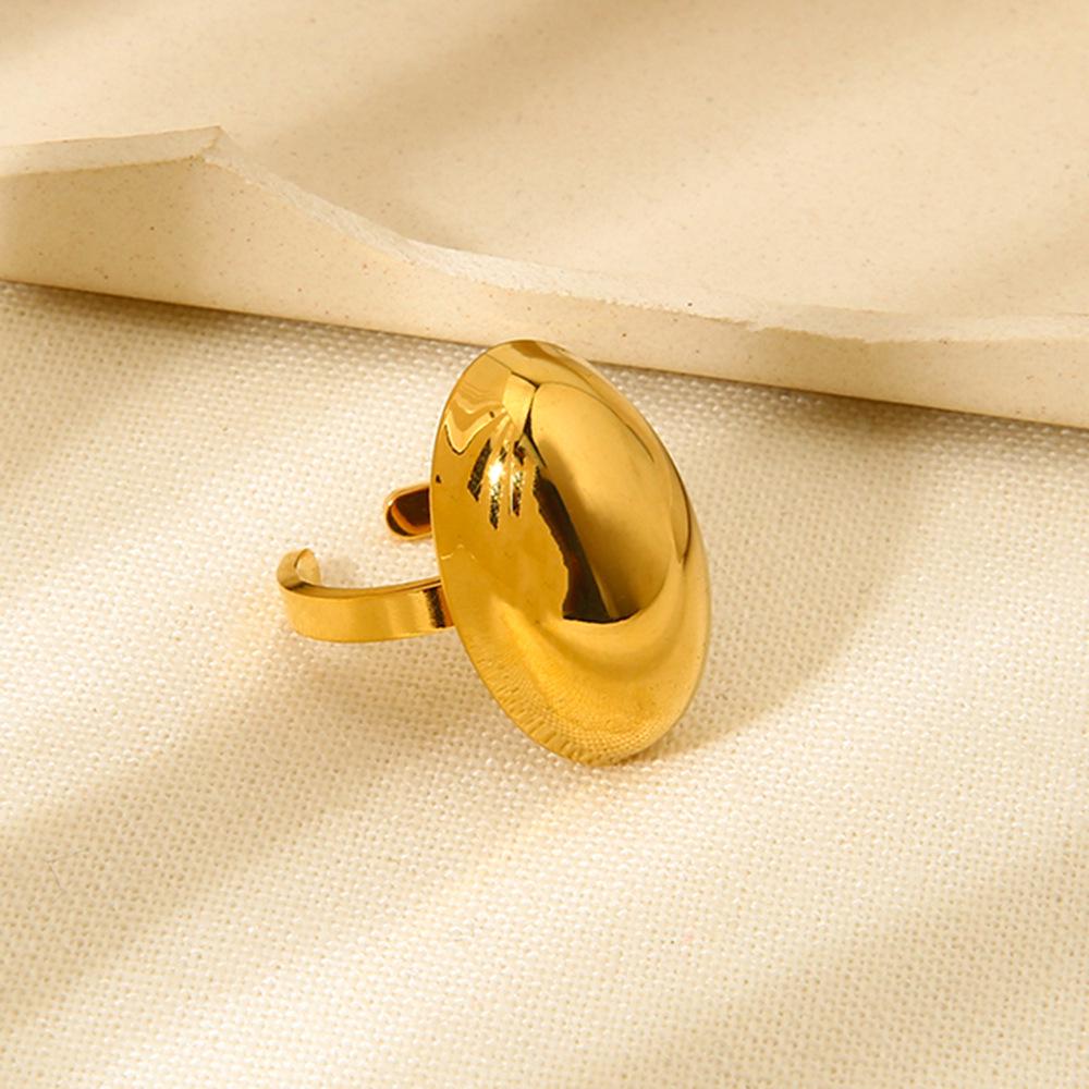 18K Gold Plated Oval Open Ring - Minimalist, Waterproof, Polished Stainless Steel Jewelry for Women