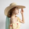 New Wide Hand-woven Hollowed Out 15cm Big Brim Straw Hat Chiffon Ribbon Women's Summer Sunscreen Sunshade Sun Hats Boater Hat