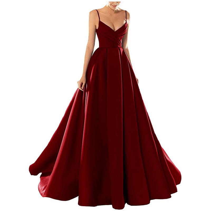 Evening Dress European and American New Satin Temperament Long Suspender Banquet Host Suspender Evening Dress