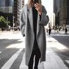 Women's Fashionable Solid-color Lapel Long-sleeved Woolen Coat
