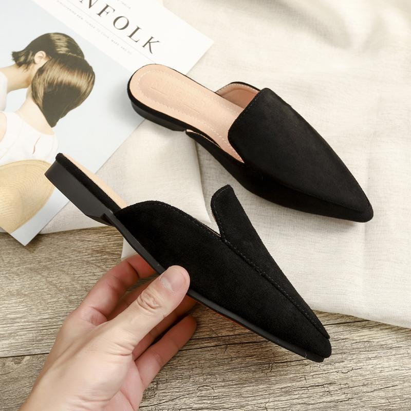 Fashion 2024 New Spring Women's Mueller Shoes Fashion Pointy Design Leisure Flat Shoes Outdoor Wear Red and Black Large Size 41-42