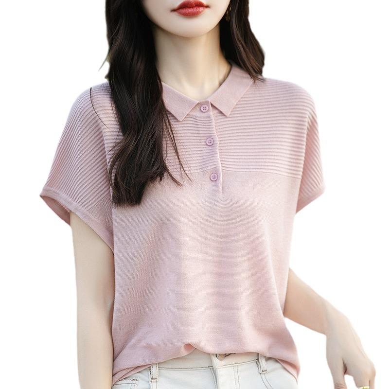The New Summer Short-sleeved Knitted Sweater Is Looseslimming and Versatile. The Thin Ice Silk Top Is Easy To Match