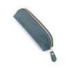 Crazy Horse Leather Zipper Pencil Case Handmade Genuine Leather Retro Pen Organizer Bag