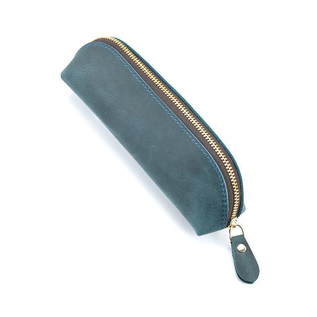 Crazy Horse Leather Zipper Pencil Case Handmade Genuine Leather Retro Pen Organizer Bag