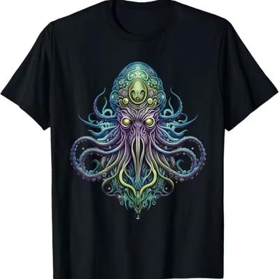 Vintage Cthulhu Mythos Oktopus Monster Lovecraft Terror Thema T-Shirt Sommer Neu Herren und Damen Lässiges Mode T-Shirt