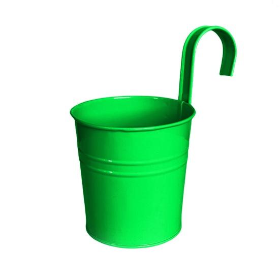 

Hanging Metal Planter Flowerpot with Detachable Hook Drain Hole Railing Plant Pot for Balcony Garden Fence Small зелений