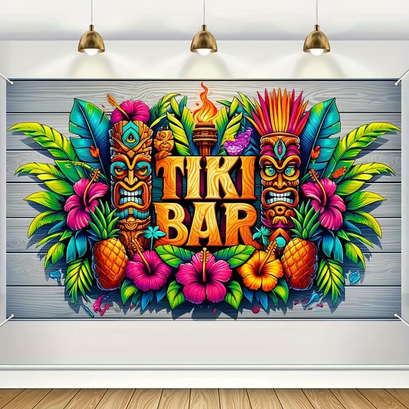 Tropical Tiki Bar Flower Totem Banner - Hawaii Beach Party Background Cloth