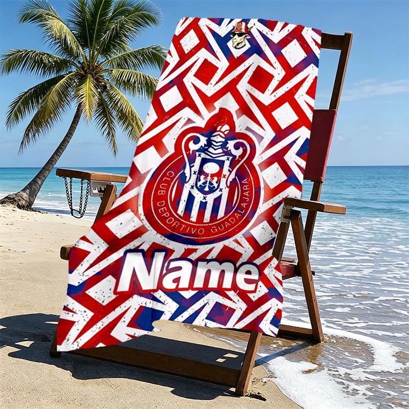 Custom Name Personalized Club Deportivo Guadalajara Print Beach Towel, for Trip Camping Beach Party Home Decor, Birthday Gift for Family & Friends