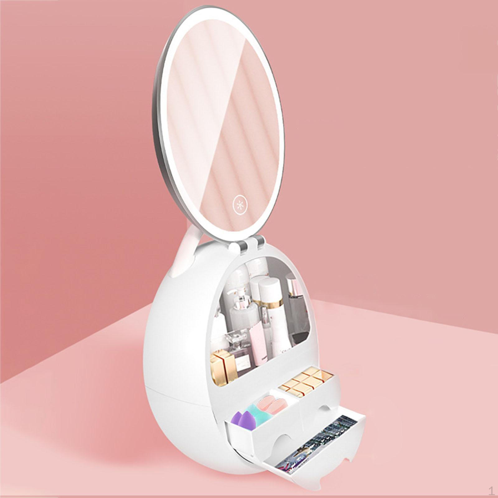 

Настольный органайзер для косметики, косметический ящик для хранения, подсвечиваемое зеркало, держатель для косметики по уходу за кожей розовый