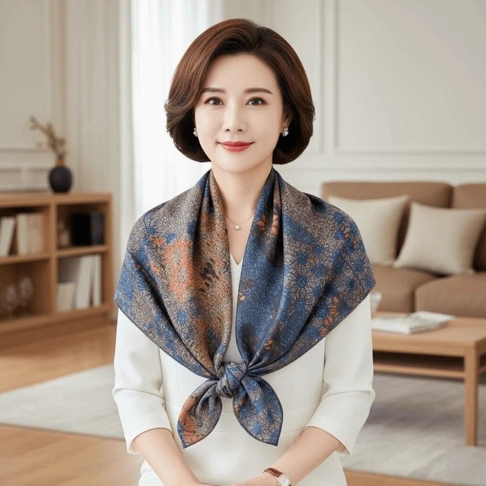 Sunscreen Double-sided Printed Silk Scarf Lightweight Retro Patterned Square Shawl  Spring