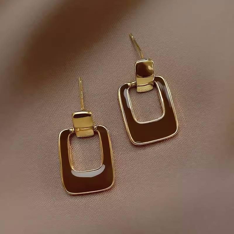 Vintage Hollow Brown Square Drop Earrings for Women Geometry Metal Earrings Trend Classic Women's Wedding Party Jewelry