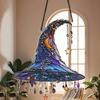 Halloween Witch Hat Hanging Decoration Stained Glass 2D Flat Acrylic Creepy Bat Skull Suncatcher Indoor Outdoor Wall Window Hanging Sign Ornament
