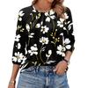 Women's Floral Print 3/4 Sleeve Round Neck Pleated T-Shirt Top Casual Lightweight Blouse with Elastic Cuffs and Relaxed Fit for Everyday Wear
