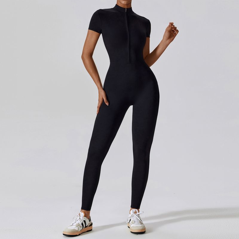 SK * IMS Kardashian Same Style Jumpsuit Zipper Short Sleeve Yoga Jumpsuit Women's Fitness Sports One-Piece Bodysuit