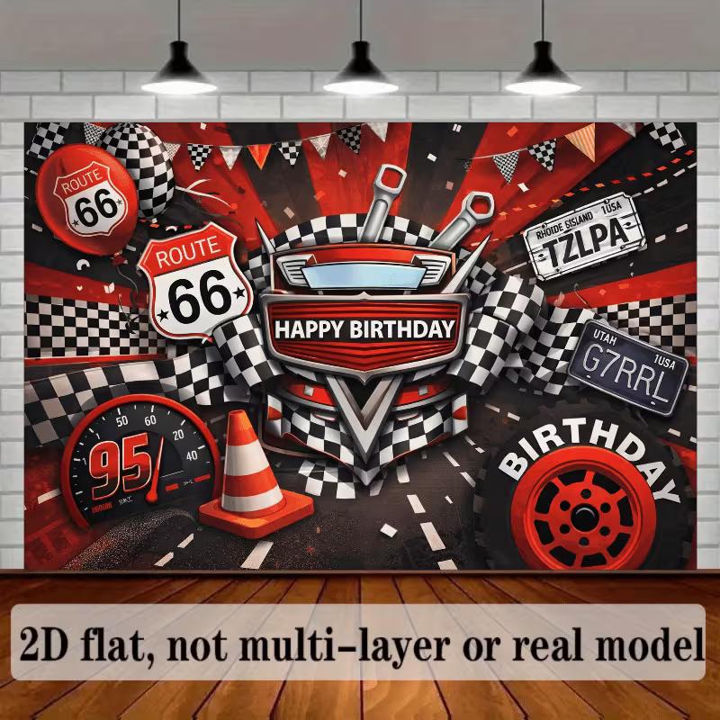 2D Route 66 Racing Zielflagge Hintergrund Reifen Tacho Junge Geburtstag Foto Banner