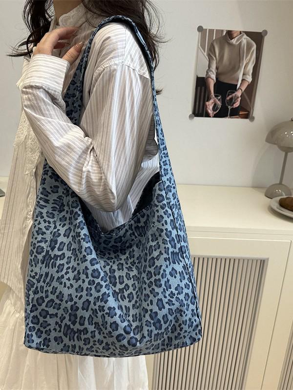 Korean Style Large Capacity Leopard Print Women's Shoulder Bag - 2025 Autumn Casual Tote