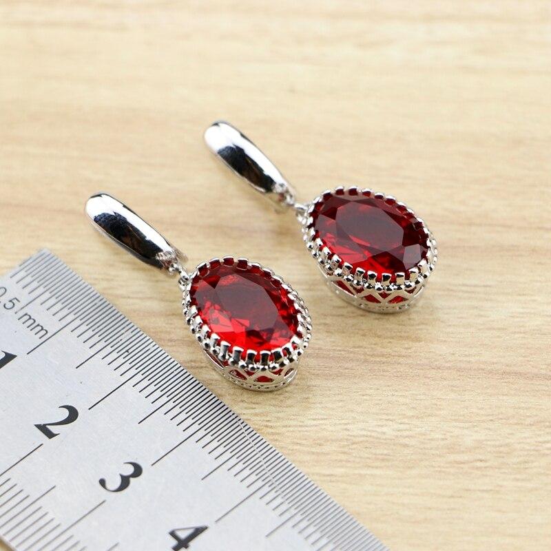 Oval Red Zircon Jewelry Drop Earrings Silver Color Dangle Earring For Women Free Jewelry Box