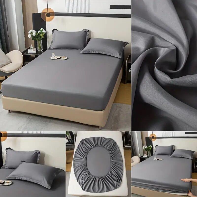 Cearceaf de pat, din bumbac moale, cu benzi elastice, culoare uni, huse de saltea antiderapante, cearceaf pentru pat dublu king-size 140/160/200