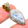 Natural Dendrite Opal TwoTone 925 Solid Sterling Silver Gift Pendant 1.50" u8G17