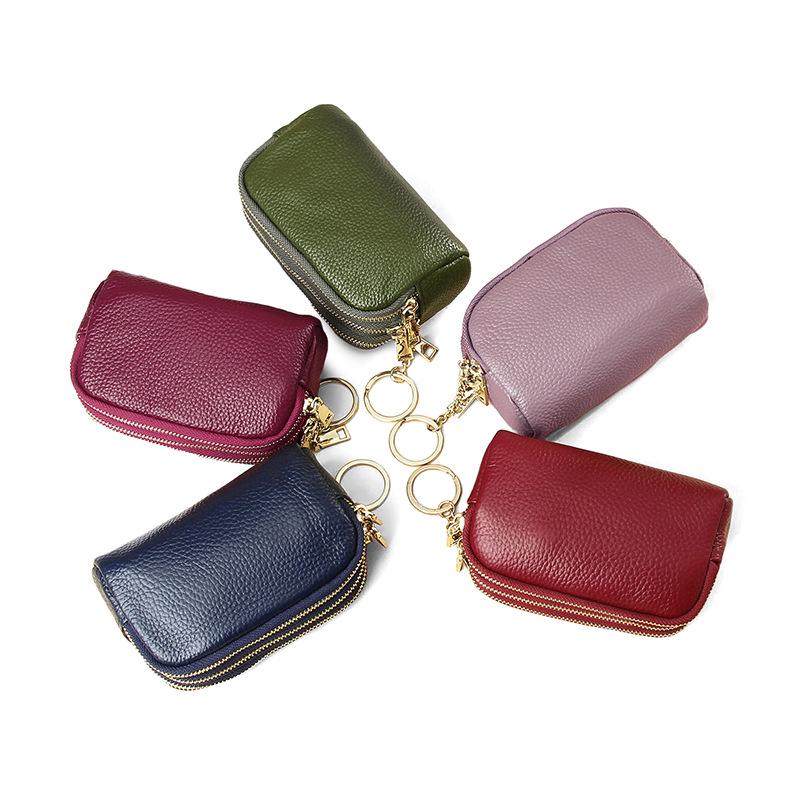 Women's Genuine Leather Three-Zipper Coin and Key Clutch