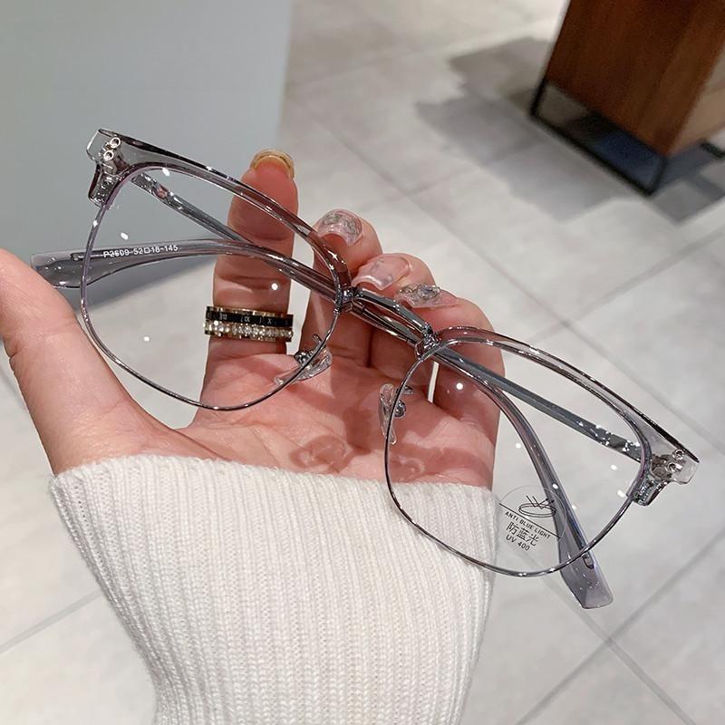 2026 new square glasses women's men's business leisure eyebrow frame glasses frame anti-blue light eye protection flat light glasses