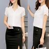 Office Lady Formal Summer Solid Color Chiffon Blouse V Neck Short Sleeve Shirt