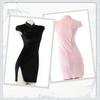 Sexy Lingerie Cheongsam Skirt Women Slim Velvet Dress Chinese Traditional Improved Qipao Hanfu Elegant Charm Costumes Black Pink