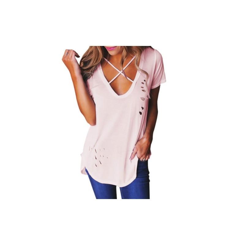 Neu Damen Shirt Bluse Casual Tunika Kurzarm Sommer V-ausschnitt T-shirts Top For Effortless Versatile Style