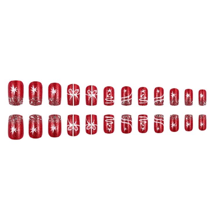 Elegant Glossy Christmas Stick on Nails Acrylic Full Cover Press on Nails for Women Manicure Nail Art 24PCS