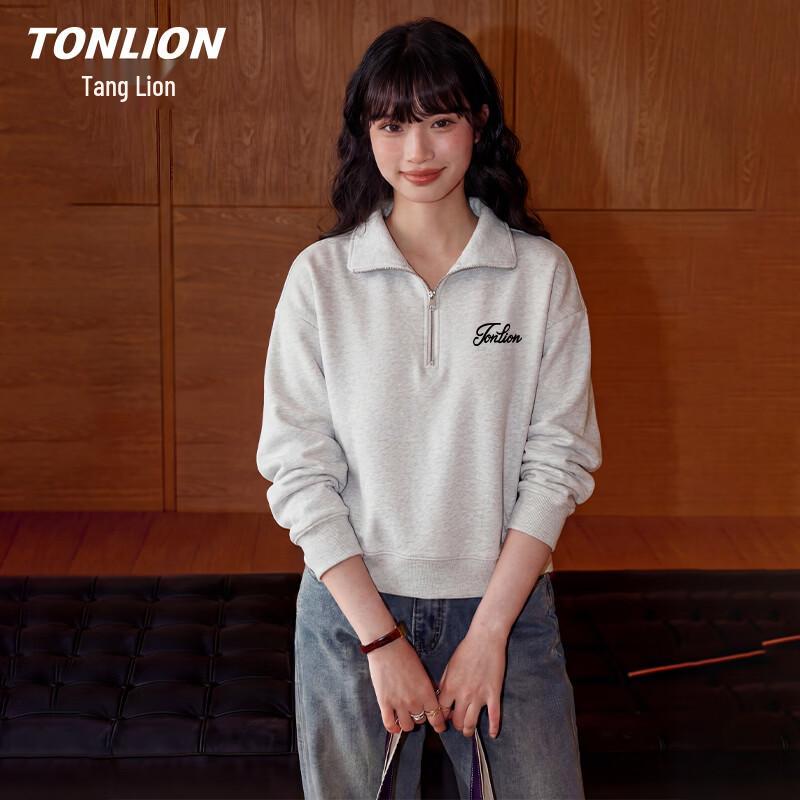 TonLion Women's Polo Collar Letter Print Sweatshirt