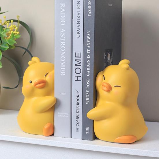 1 წყვილი Hug Duck Book End Cartoon მოცურების საწინააღმდეგო Heavy Duty Resin Craft Home Office Desktop Book Stopper Holder ცხოველთა ორნამენტი ფიგურა ფიგურა ქანდაკება