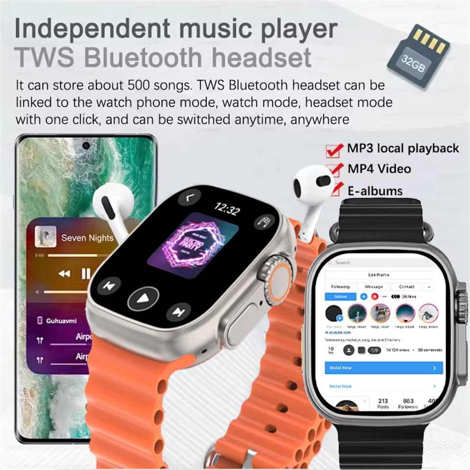 DT Ultra 3 Smartwatch Amoled Screen 4GB MP3 MP4 Player Bluetooth Network Sharing APP Store ChatGPT Smart AI Watch Men Sportwatch