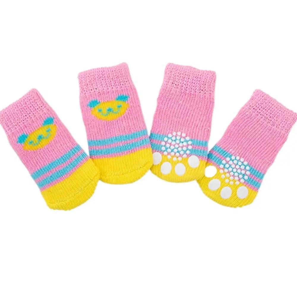 4Pcs Pet Cat Dog Floor Anti-slip Socks Autumn Winter Warm Soft Wool Socks Pet Kitten Puppy Anti-freeze Feet Paw Protector Socks