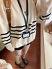 Retro Preppy Striped Cardigan Sweater - Petite Women's Knitwear for Early Autumn