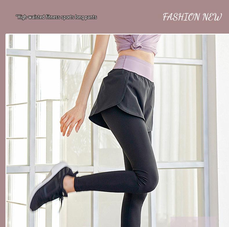 Women's High Waist Yoga Pants - Fake Two-Piece, Hip Lifting, Tight-Fitting, Elastic Running & Fitness Leggings