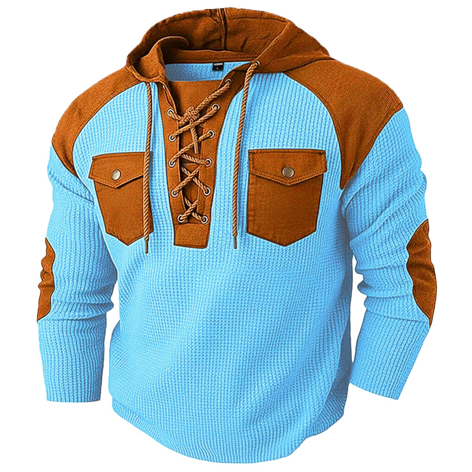 

Men’s Sweatshirts Long Sleeve Pullover Patchwork Plaid Hoodie Casual Top XXL