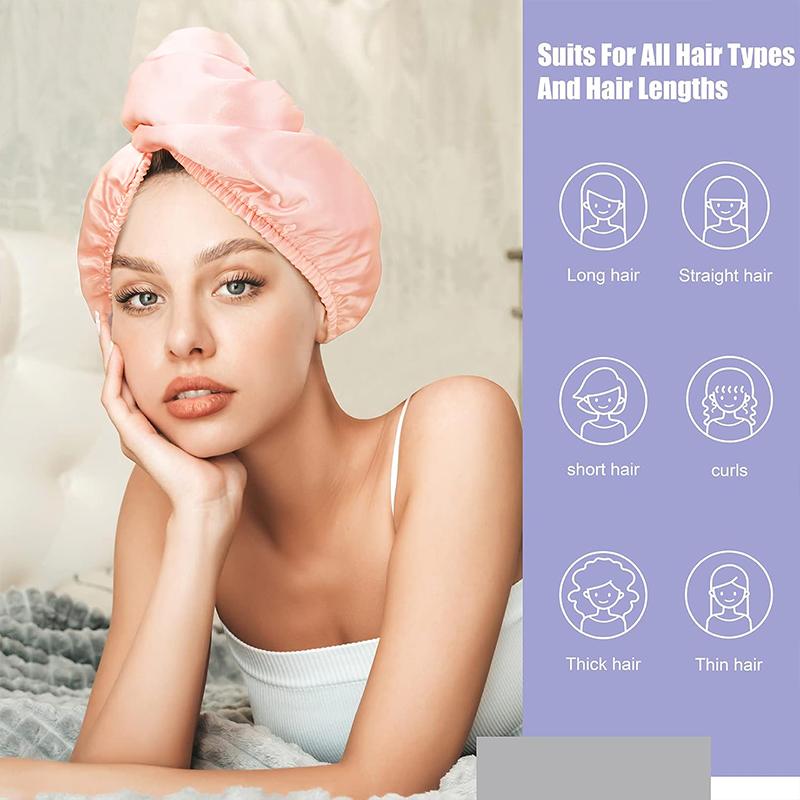 Satin Wrapped Silk Dry Hair Cap Satin Ultra-Soft Coral Fleece Luxurious Color Hair Towel Wrap Quick-Dry Absorbent Shower Cap Tur