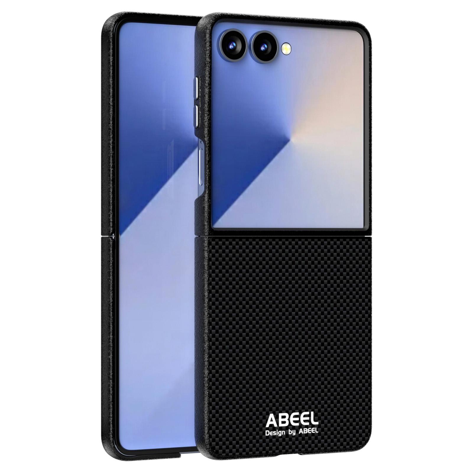 

ABEEL Чехол для Samsung Galaxy Z Flip7 5G, совместимый с MagSafe, печатный ПК, алюминиевый сплав, кожаный чехол для телефона Black