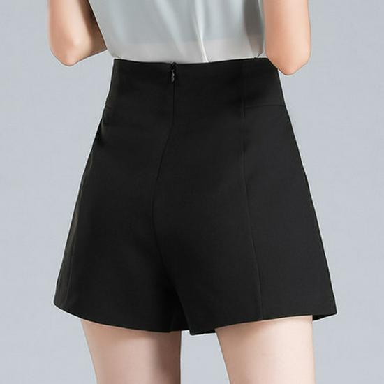 2024 Women's A-Line High Waist Wide Leg Black Shorts for Spring, Summer & Autumn