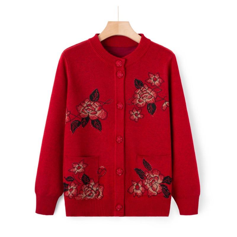 Mamas neue Strickjacke medium alte Frau Herbst Strickpullover alte Frau Freizeit Oberteil Oma Strickjacke