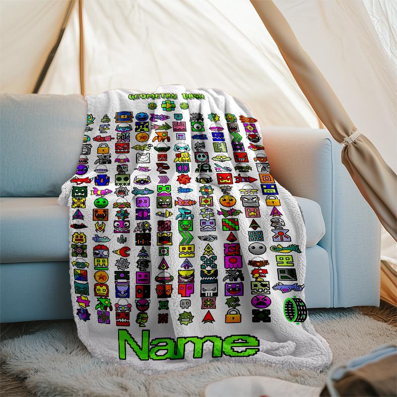 Gepersonaliseerd Custom Naam Deken - Geometry Dash Print Design, Deken voor Bank, Bed, Reizen, Kamperen - Zacht en Warm, Geweldig Cadeau