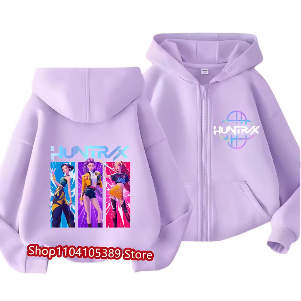 Novos Moletons Kawaii com Zíper Kpop Caçadores de Demônios Moletom Roupas Infantis Criança Menina Menino Moletom com Capuz e Zíper Bebê Top Casual