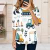 Women S Plus Size Round Neck Half Sleeve Printed T Shirt Black Gold Beige Curved Hem With Pockets
