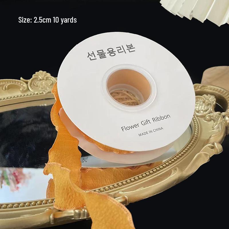Pleated Silk Ribbon with Floral Ruffles for Gift Wrapping and Decorative Tying