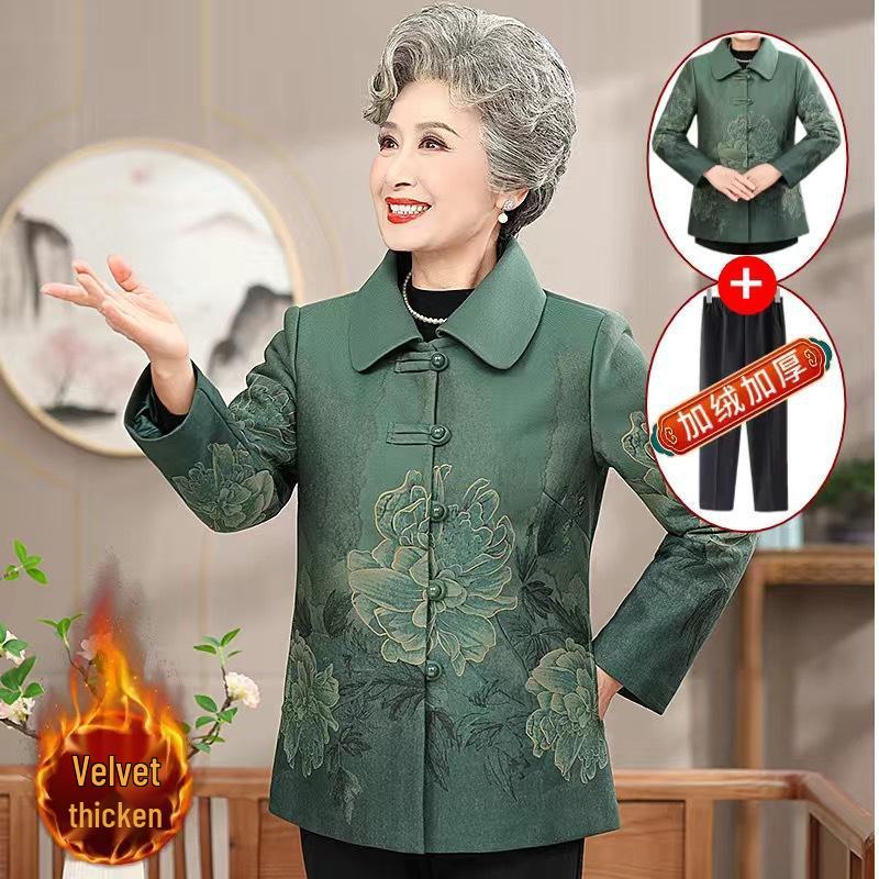 Stylish Spring/Autumn Floral Jacket for Middle-Aged and Elderly Women