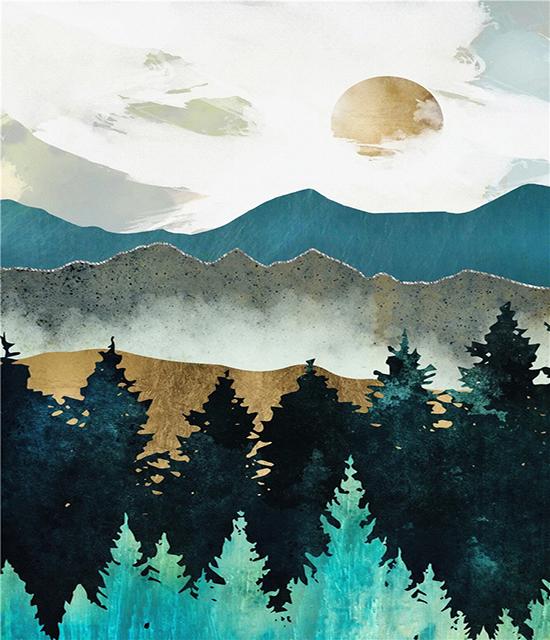 Ruopoty DIY frame paint by digital abstract acrylic on canvas wall art picture by digital mountain and sea landscape living room