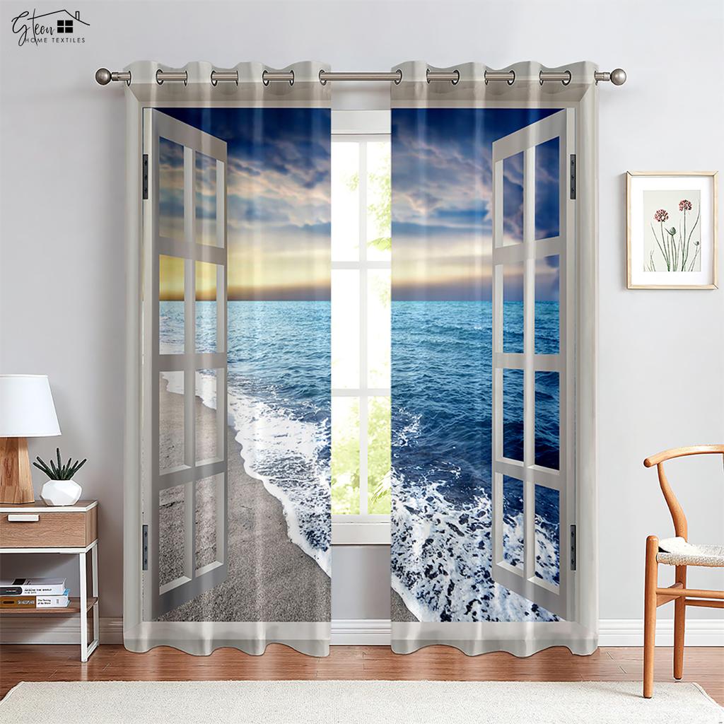 3D Drapes Ideal for Seaside Landscape Outside The Windowpane , Suitable Ideal for Livingroom Space , Bedchamber And Guest SpaceDecorativeDrapes