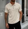 Mens Short Sleeve Waffle Knit Polo Shirt With Double Pockets