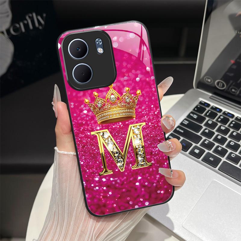 For OPPO A5X 4G 5G CPH2725 Case Fashion Letters Design Hard Tempered Glass Back Covers For OppoA5X A 5X Shockproof Phone Shell
