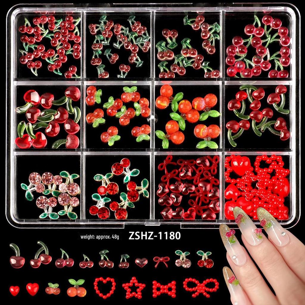 2025 3D Mini Resin Nail Art: Cream Strawberry & Translucent Cherry Fruit Cartoons